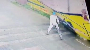 Mansa Shocker: Elderly Man Riding Bicycle in Punjab's Jawharke Village Dies After Boundary Wall Collapses on Him, Disturbing Video Surfaces