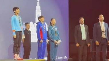 Indian National Anthem Plays After Minakshi Hooda Wins World Boxing Championship Title In Women's 48 KG Category and Secures Podium Finish (Watch Video)