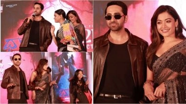 'Thamma': Ayushmann Khurrana and Rashmika Mandanna Electrify Hyderabad As They Launch Telugu Trailer and First Song (Watch Videos)