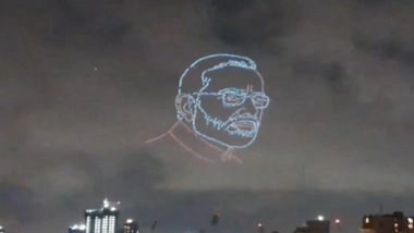 PM Narendra Modi 75th Birthday Celebrations: Night Sky Over Mumbai's Nariman Point Illuminates With Vibrant Colours During Drone Show Organised To Celebrate Prime Minister's Birthday (Watch Video)