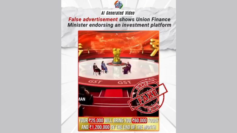 Fact Check: Did Nirmala Sitharaman Endorse Investment Platform Promising up to INR 15 Lakh Monthly Income for INR 25,000 Investment? PIB Debunks Digitally-Altered Fake Video