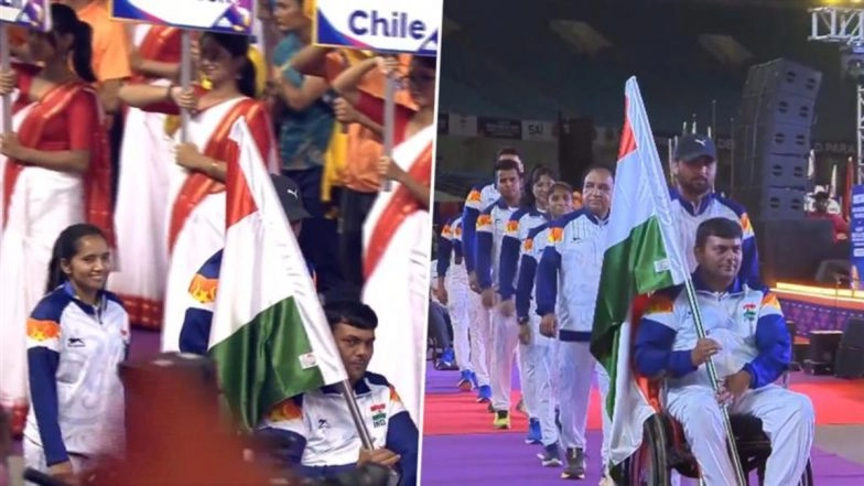 Dharambir Nain, Preeti Pal Lead India's Contingent at Opening Ceremony of World Para Athletics Championships 2025 in Delhi (Watch Video)