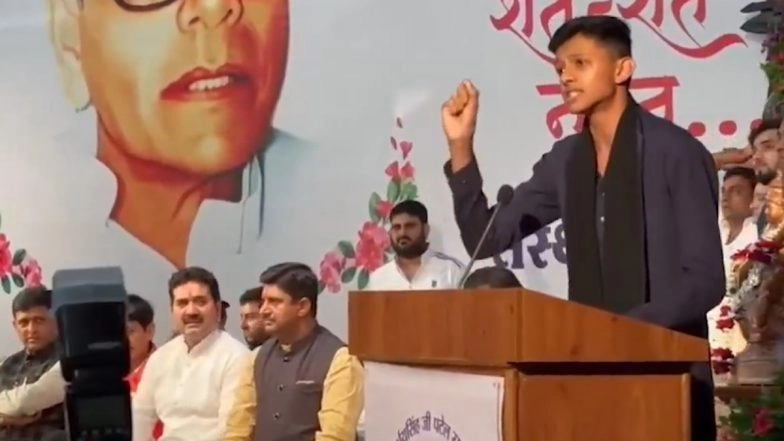 Indore Mayor Pushyamitra Bhargav's Son Sanghmitra Bhargav Lists Failures of Modi Government in Front of Madhya Pradesh CM Mohan Yadav and Other BJP Leaders, Congress Shares Video (Watch)