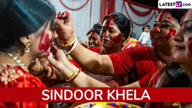 Sindoor Khela Durga Puja 2025 Date and Significance: Rituals, History and Cultural Importance of the Tradition Followed on Durga Visarjan Day