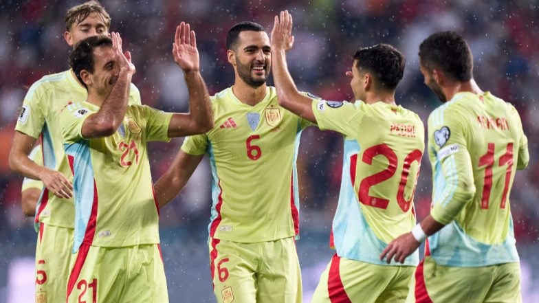 Turkey 0-6 Spain, FIFA World Cup 2026 European Qualifiers: Mikel Merino Scores Hat-Trick, Pedro Hits Brace as La Roja Clinch Dominant Victory (Watch Goal Video Highlights)