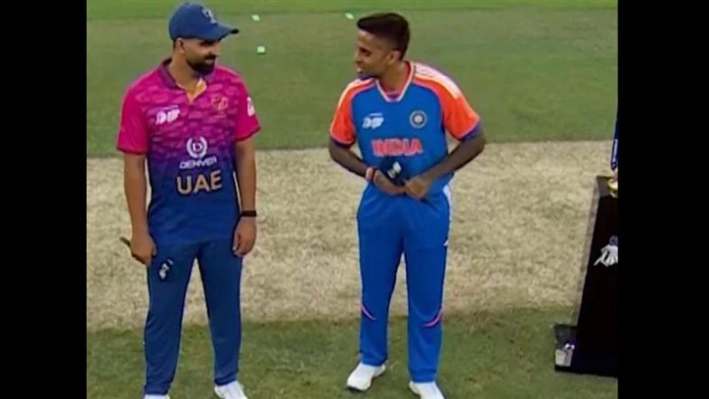 'Idhar Mat Dekho' Suryakumar Yadav Engages in Funny Banter With Muhammad Waseem During Toss Ahead of IND vs UAE Asia Cup 2025 Match (Watch Video)