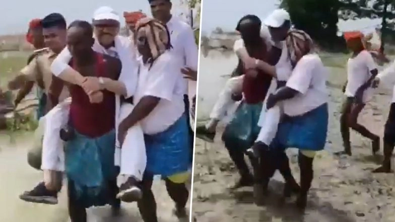 Katihar MP Tariq Anwar Piggybacks on Villagers During Bihar Flood Inspection, Congress Says He Was Unwell After Viral Video Sparks Outrage
