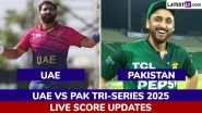 PAK Win By 31 Runs | United Arab Emirates vs Pakistan Highlights of UAE Tri-Series 2025: Abrar Ahmed, Fakhar Zaman Drive Pakistan to Final, Salman Ali Agha Led Side Set to Take On Afghanistan in Summit Clash