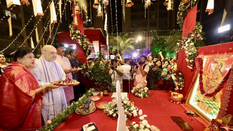 Navratri 2025: Amit Shah Participates in Navratri Garba Festival in Ahmedabad, Says ‘Received the Blessings of Mother Goddess’ (See Pics)
