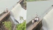 Sawai Madhopur Horror: Youth Attempts Risky Stunt on Overflowing Dheel Dam for Social Media Reel, Loses Balance and Gets Swept Away in Strong Current (Watch Video)