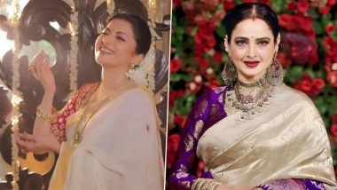 Onam Ashamsakal 2025: Bhagyashree Dazzles in Pearl White Saree, Honours Rekha With Her Classic Song 'Mann Kyun Behka' From 'Utsav' (Watch Video)