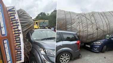 Truck Falls Onto Cars While Drunk Driver Tries To Overtake on Bangalore-Chennai Highway, Owner Thanks Mahindra XUV 500 for Saving Lives (See Pics)
