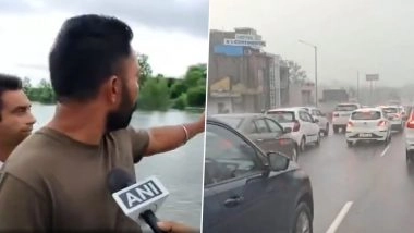 Punjab Rains: Flood-Like Situation in Ajanala Village; Traffic Congestion in Zirakpur After Heavy Rainfall (Watch Videos)