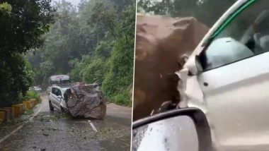Uttarakhand: Massive Boulder Falls on Car With Health Department Officials en Route From Haridwar to Nainital High Court, 2 Injured (Watch Videos)