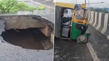 Delhi Highway Portion Collapse: Part of NH 44 Flyover Caves In After Heavy Rainfall in National Capital (Watch Video)
