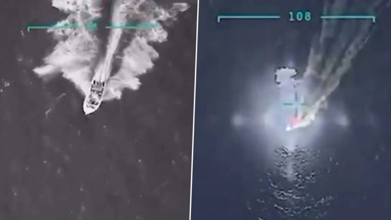 Donald Trump Shares Drone Footage of US Military Strike on Drug-Laden Speedboat in Southern Caribbean, 11 Suspected Tren De Aragua Members Killed