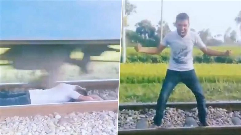 Viral Video Shows Man Lying on Railway Tracks As Train Passes Over Him for Instagram Reel