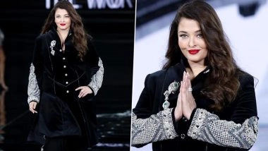 Paris Fashion Week 2025: Aishwarya Rai Bachchan Dazzles in Manish Malhotra’s Diamond-Embellished Black Ensemble at L’Oreal Show (See Pics)