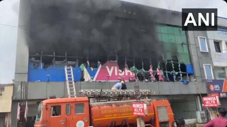 Ambala Fire: Major Blaze Erupts at Vishal Mega Mart Outlet in Haryana, Firefighting Operations Underway (Watch Videos)