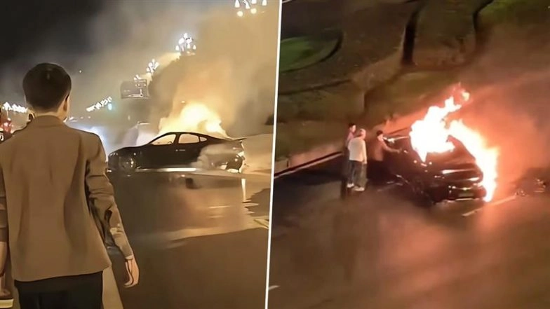 Xiaomi SU7 Crash in China: Driver Dead After Electric Sedan Catches Fire Following Reported Power Failure Blocking Doors; Video Surfaces