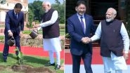 PM Narendra Modi, Mongolian President Khurelsukh Ukhnaa Plant Sapling at Hyderabad House in Delhi (Watch Video)