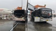 Air India Bus Fire at Delhi Airport: AI SATS Bus Erupts in Blaze Near Parked Aircraft at Terminal 3; No Injuries Reported (See Pics and Videos)