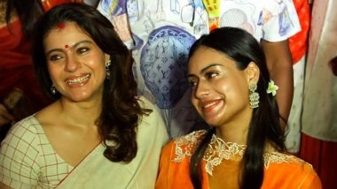 Dussehra 2025: Kajol Takes Part in ‘Sindoor Khela’ Ceremony With Daughter Nysa at the North Bombay Sarbojanin Durga Puja, Celebrities Join the Festivities