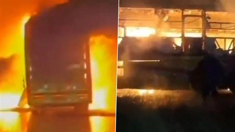 Kurnool Bus Fire: 20 Dead As ‘Kaveri Travels’ Bus From Hyderabad to Bengaluru Bursts Into Flames After Hitting Bike; Andhra Pradesh CM Chandrababu Naidu Condoles Loss of Lives (Pics and Videos)