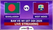 Bangladesh vs West Indies Free Live Streaming Online, 1st ODI 2025: How To Watch BAN vs WI Cricket Match Live Telecast on TV in India?
