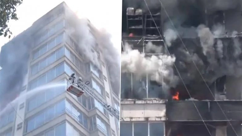 Mumbai Fire: People Stranded on Top Floors After Massive Blaze Erupts at JMS Business Centre in Jogeshwari West, Firefighting Operations Underway (Watch Videos)