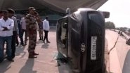 Bihar: Car Overturns at Patna Airport Departure Terminal, No Casualties Reported (Watch Video)