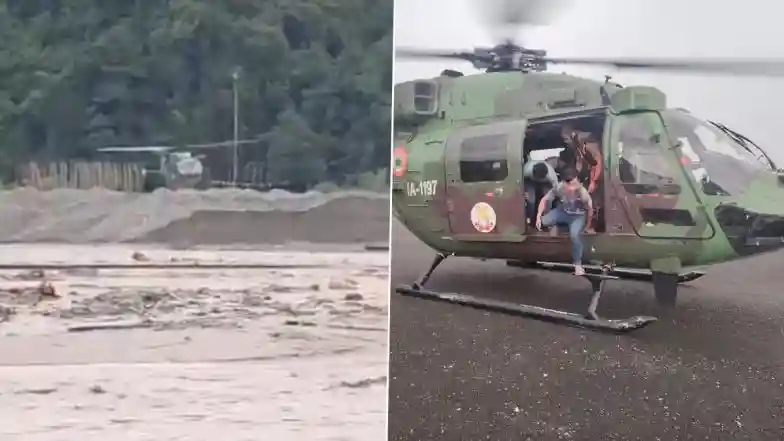 North Bengal and Bhutan Hit by Floods As Torsa River Swells; Indian Army Launches Helicopter Rescue Mission in Phuentsholing (See Pics and Videos)