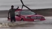 Surat: Teen Drives Mercedes Into Sea at Dumas Beach, Cheers as Car Pulled Out With Crane; Police Arrest Owner and Block Insurance Claim (Video)