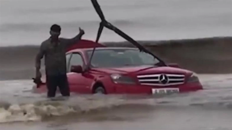 Surat: Teen Drives Mercedes Into Sea at Dumas Beach, Cheers as Car Pulled Out With Crane; Police Arrest Owner and Block Insurance Claim (Video)