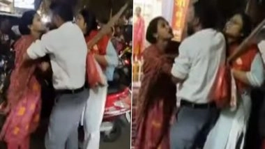 Indore: Woman Catches Cheating Husband With Girlfriend While Shopping Ahead of Karwa Chauth in Madhya Pradesh’s Nanda Nagar, Video Goes Viral