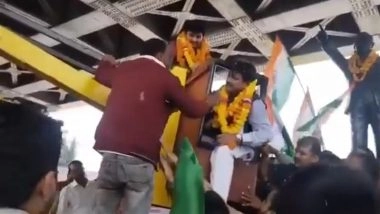 Satna MP Ganesh Singh Slaps Crane Operator After Being Left Hanging Mid-Air During ‘Run for Unity’ Event in Madhya Pradesh; Video Goes Viral