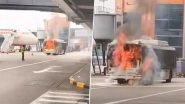 Air India Bus Fire at Delhi Airport: AI SATS Bus Erupts in Blaze Near Plane at Terminal 3, No Injuries Reported (See Pics and Videos)