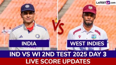 WI 173/2 in 49 Overs (F/O Trail By 97 Runs) at Stumps | India vs West Indies Highlights of 2nd Test 2025 Day 3: Shai Hope, John Campbell's Resistance Keep Visitors Alive in Test Match