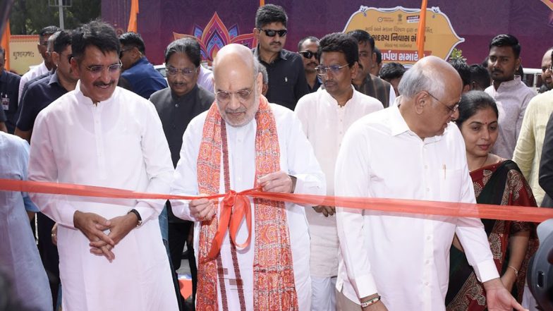Amit Shah Inaugurates Newly Constructed MLA Residential Complex Spanning 28,576 Square Meters in Gujarat’s Gandhinagar (See Pics)