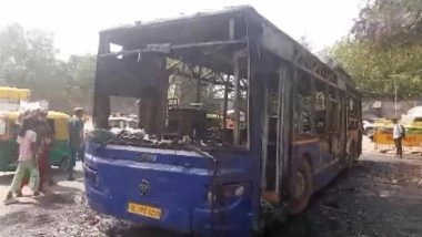 Delhi Bus Fire: DTC Bus Gutted in Blaze Near Mori Gate, No Casualties Reported (Watch Video)