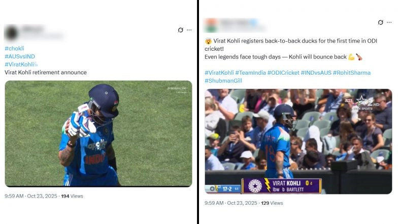 IND vs AUS 2nd ODI 2025: 'Came from London Only To Get Out for a Duck' Fans React As Virat Kohli Departs Without Scoring for Second Consecutive Time