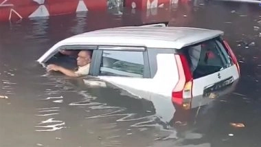 Mathura Traffic Cop Rescues Man and Driver Trapped in Wagon R as Underpass Floods Amid Heavy Rains, Video Surfaces