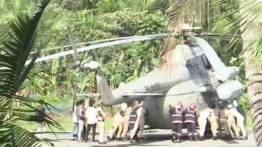 Kerala Helipad Sinks: Portion of Tarmac Gives Way Under President Droupadi Murmu’s Chopper at Pramadam Stadium, Officials Push Helicopter to Safety (Watch Video)