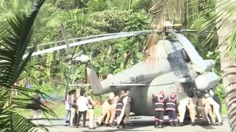 Kerala Helipad Sinks: Portion of Tarmac Gives Way Under President Droupadi Murmu’s Chopper at Pramadam Stadium, Officials Push Helicopter to Safety (Watch Video)