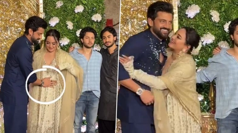 Zaheer Iqbal Hilariously Reacts to Sonakshi Sinha’s Pregnancy Rumours, Cradles Her ‘Baby Bump’ at Diwali 2025 Party (Watch Video)