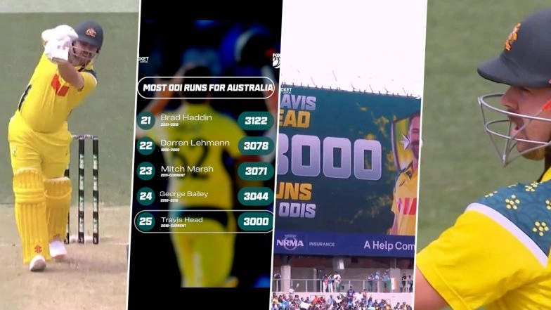 Travis Head Completes 3000 Runs For Australia in ODIs, Achieves Feat During IND vs AUS 3rd ODI 2025 (Watch Video)