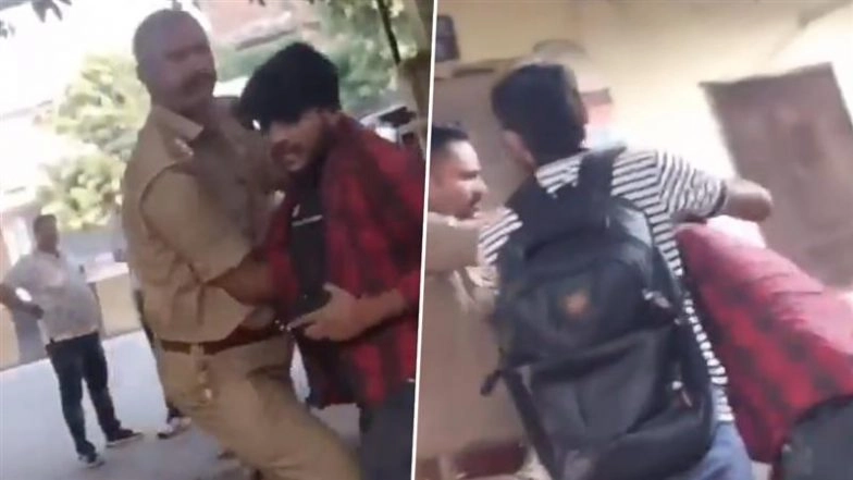 Kanpur Shocker: Cop Caught on Camera Kicking and Punching Student at Kidwai Nagar Post in UP; Police Respond After Video Goes Viral