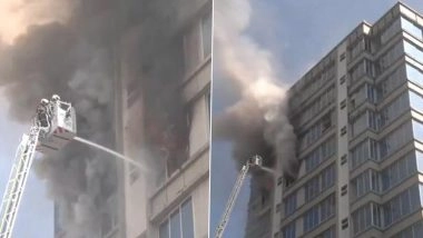 Mumbai Fire: Massive Blaze Erupts at JMS Business Centre in Jogeshwari West, Many Stranded on Building’s Top Floor; Rescue Operations Underway (Watch Videos)