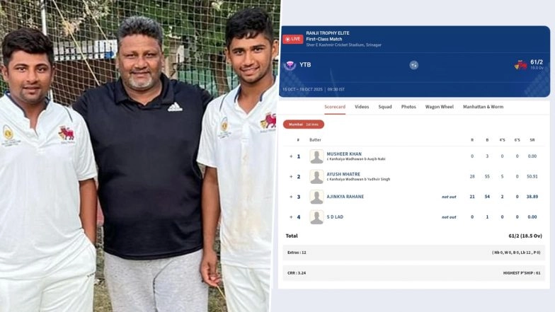 BCCI Mixes Up Musheer Khan’s Score With Sarfaraz Khan After Mumbai Opener Departs for Duck During Ranji Trophy 2025-26 Match vs Jammu and Kashmir, Fans React