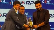 Rohit Sharma Receives Special Memento From Sunil Gavaskar at CEAT Cricket Awards 2025 for Guiding India to ICC Champions Trophy Glory